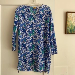 Roberta Roller Rabbit Kurta Tunic Sz Medium in Blue/Green Print